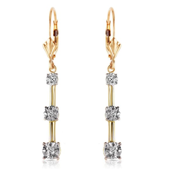 14K. SOLID GOLD LEVER BACK DIAMONDS EARRINGS - Picture 3 of 5
